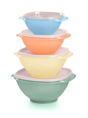 New Tupperware Stackable Servalier® Bowls Set of 4 with Lids-Dreamy Pastels